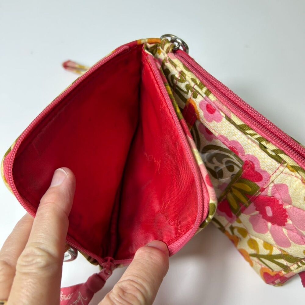 Vera Bradley Folkloric Yellow Pink Red Green Floral Pattern Double ID Wristlet - Picture 6 of 13